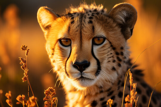 Asian cheetah hunting in the jungle