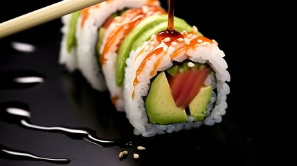sushi with salmon and avocado - Powered by Adobe
