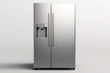 A Shiny Stainless Steel Fridge Against a Clean White Wall Created With Generative AI Technology
