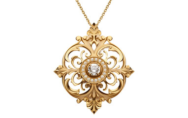 Elegant Chunky Gold Medallion Necklace with Ornate Elegance, Clear Background