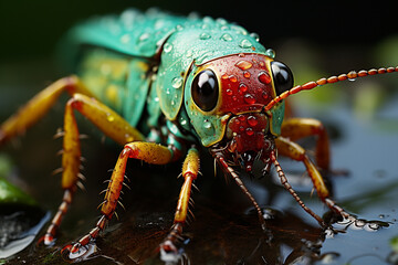 Green grasshoppers eat leaves