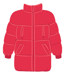 Red coat. Kid puffer jacket. Winter clothes © VectorBum