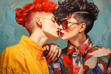 Deux femmes lesbiennes s'embrassant pour la Saint-Valentin.