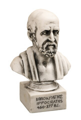 Hippocrates (460-380 B.C.E.) Ancient Greek physician, traditionally regarded as the father of medicine. Sculpture isolated on transparent background, png isolated back