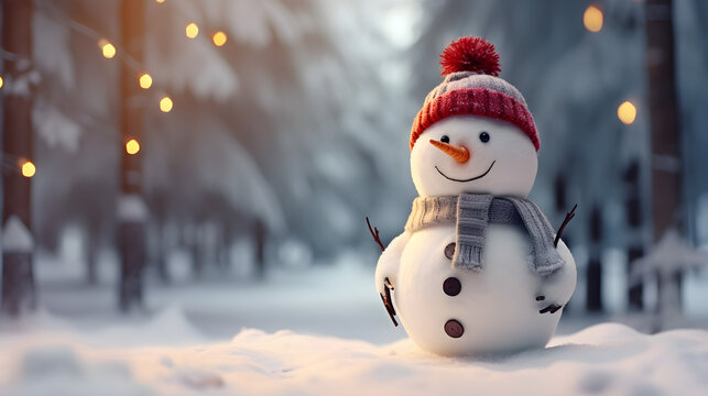 A snowman stands on the street and makes people happy