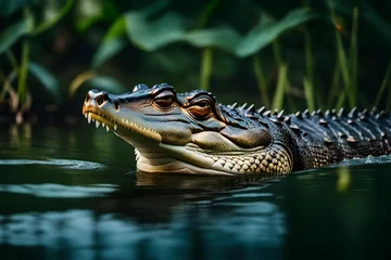 Wandcirkels tuinposter crocodile in the water © qaiser