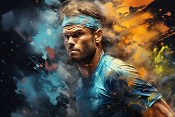 tennis player colorful illustration - obrazy, fototapety, plakaty