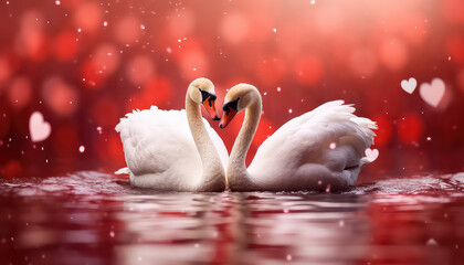 Two swans in love, valentine's day concept