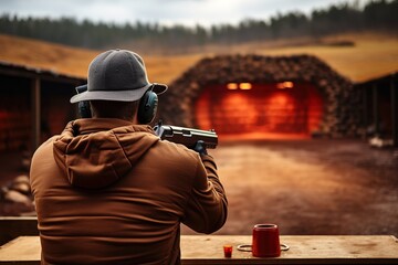 man shooting with a shotgun on a shooting range