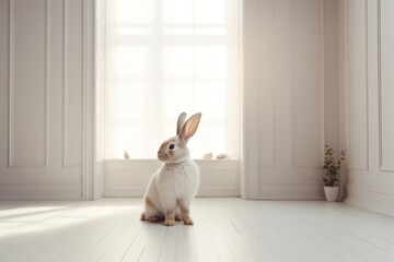 white bunny rabbit on the table in modern home