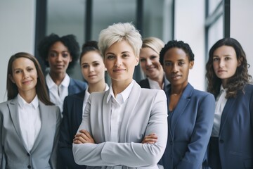 Fototapeta premium business team businesswoman meeting office teamwork happy portrait together education cheerful colleague group generative ai
