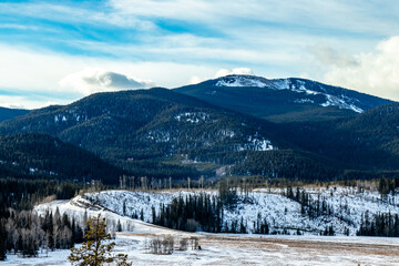 Clouds hang over the foothills. Sibbald Creek Trail, Alberta, Canada