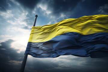 AI Generated Image. Stunning Ukrainian flag flowing with the wind against a dramatic moody sky