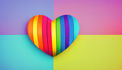 Pride Heart: Vibrant Rainbow Colors on Pastel Background with Copyspace