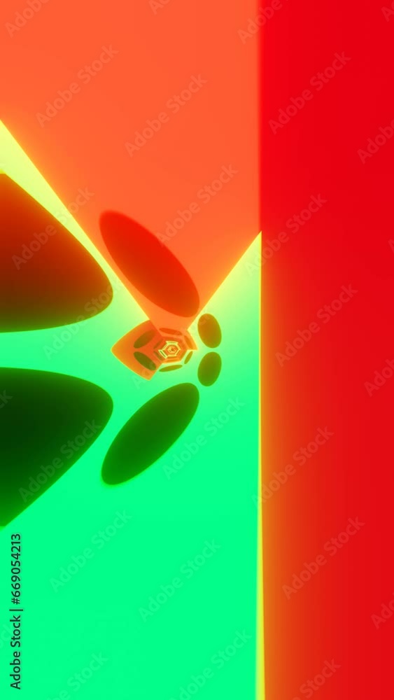 Poster hexagonal neon light tunnel motion graphics, looping animation of vertical screen design looping ani
