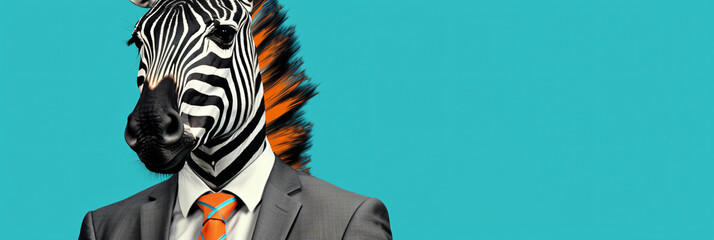 Contemporary art collage of man in a suit with animal head