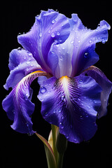 Dewy Iris Flower Closeup on a Black Background
