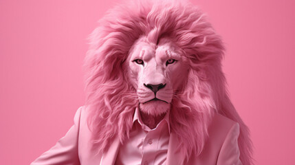 Contemporary art college man in the form of a pink lion