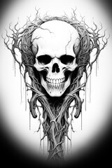 Fototapeta premium A Monochromatic Poster Illustration Depicting the Menacing Interplay of an Evil Demon, Ghost, and the Inevitability of Death - Generative AI