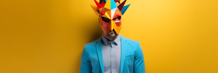 Cool man wearing 3d origami mask