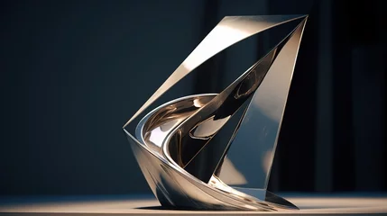 Foto op Canvas Decorative metal sculpture, polished steel plinth futuristic abstract metal sculpture, created with Generative AI technology. © Viktor