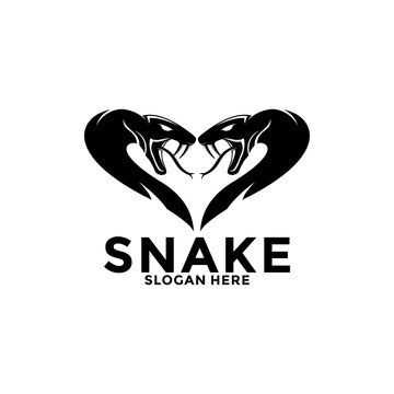 snake head logo icon, Snake heart logo vector design template