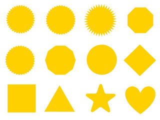 set of yellow stickers for icon sign warning label price discount sale tag board information design pattern slideshow shape
