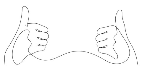 two hands thumb up in one line drawing positive gesture minimalism - obrazy, fototapety, plakaty