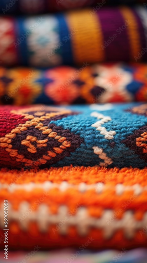 Canvas Prints Colorful Moroccan handmade wool blankets in a store, AI