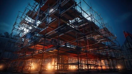 Scaffolding on the facade of a multi - storey building during the repair, reconstruction