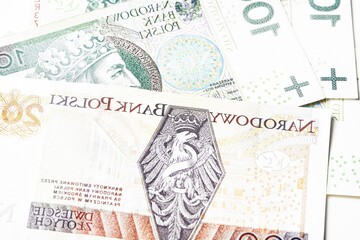 Close up of new Polish banknotes zloty