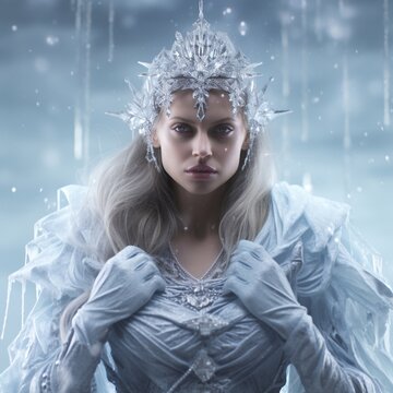 Beautiful woman ice queen portrait concept. AI.