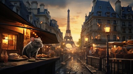 deux rats dans une rue d'une grande ville comme Paris - obrazy, fototapety, plakaty