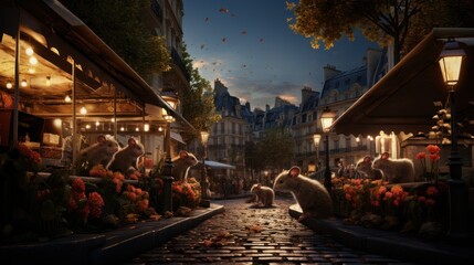 deux rats dans une rue d'une grande ville comme Paris