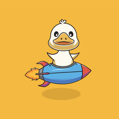 Cute duck riding rocket illustration © cubbone