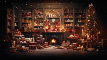 Beautiful Christmas interior of a room with orange and red color