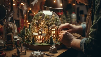 A wonderful snow globe with a cozy house inside