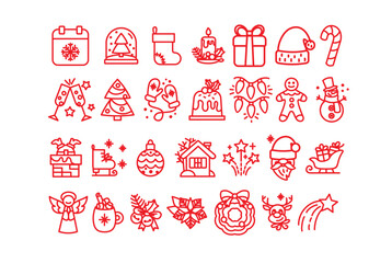 Christmas icon set. Christmas traditional attributes. Vector.