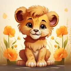 Obraz premium Vector art of cute lion white background