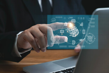 Artificial Intelligence, Chatbot Chat with AI,man using technology smart robot AI, Ai , businessman using technology Global Internet connect Chatgpt Chat with AI, Futuristic technology transformation.