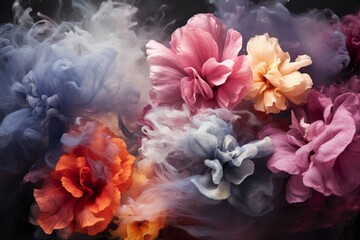 Ethereal Realistic flower in smoke. Wild nature. Generate Ai