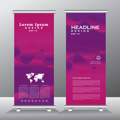 roll up banner with abstract background, pink and purple gradient background roll up banner, vertical banner, pull up, 