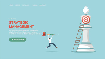 Strategic planning for achieving goal or business development, methods of career advancement, achieving heights through hard work. Vector illustration for website, banner with strategic management.