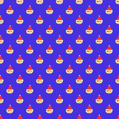 Seamless Pattern of Santa Clause Christmas Cookies on Royal Blue Background