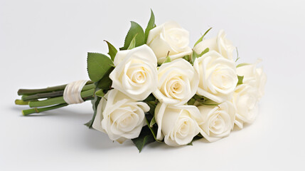 Elegant Bouquet Of White Roses On White Background