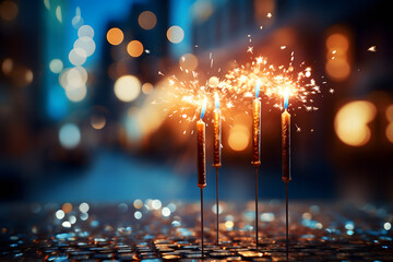 happy new year with fireworks, fireworks over the city, fireworks in the night sky, newyears new years	 - obrazy, fototapety, plakaty