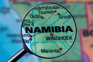 Map of NAMIBIA through magnifying glass.