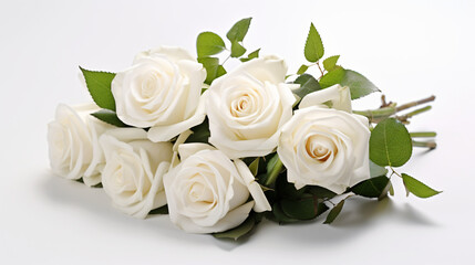 Elegant Bouquet Of White Roses On White Background