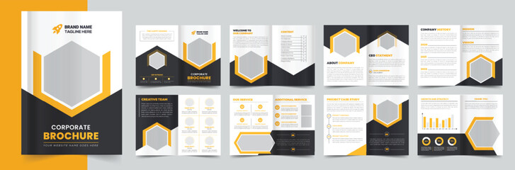Company profile brochure template design, Minimalist corporate brochure layout,16 pages corporate brochure design template,