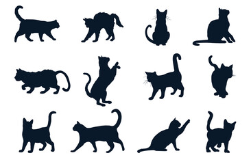 A set of silhouettes of different cats - obrazy, fototapety, plakaty